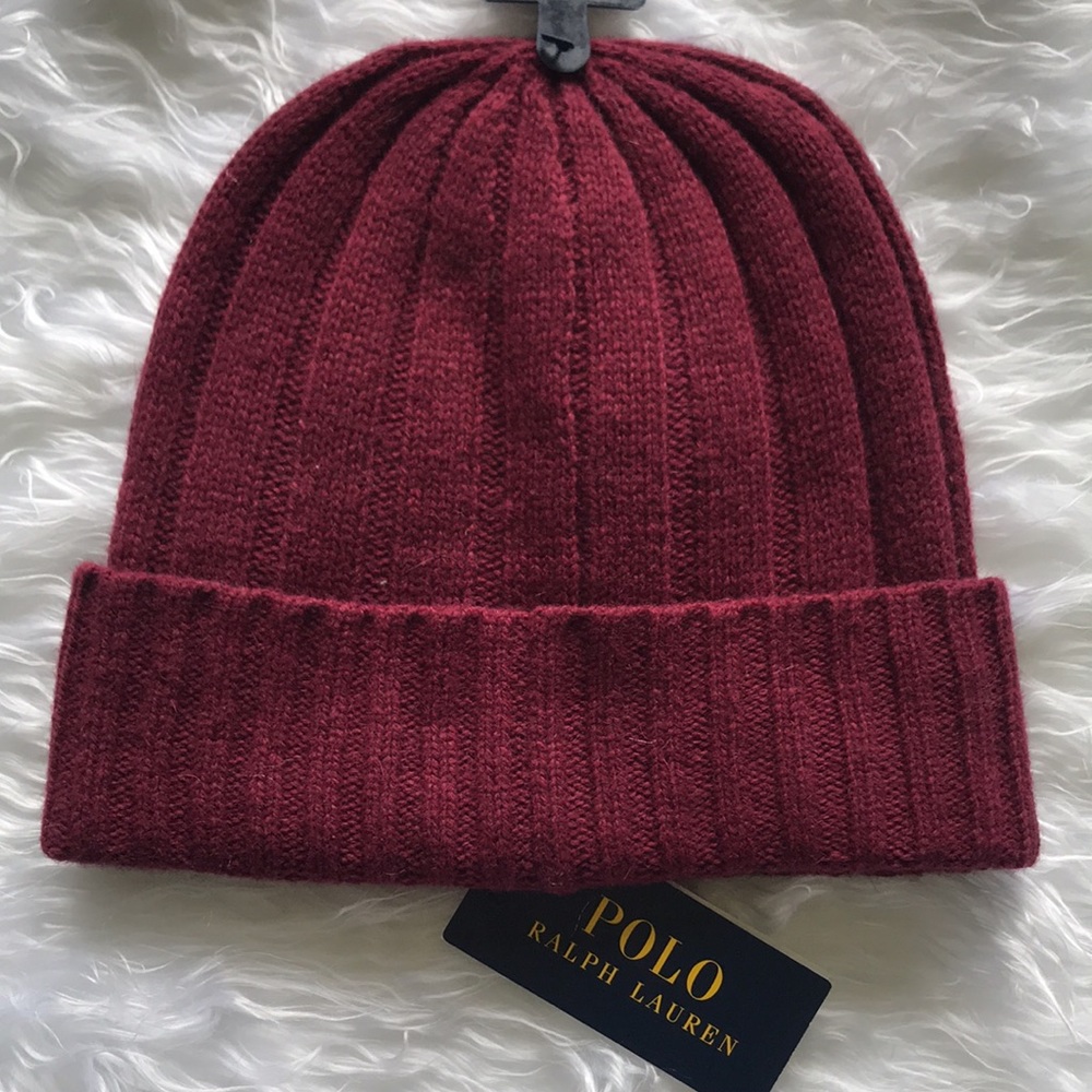 Brand New Polo Ralph Lauren Maroon Knit 50% Wool Beanie Hat - Picture 6 of 10